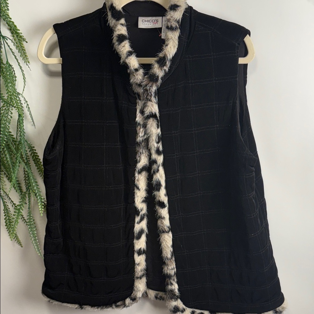 Chico's Black Vest with Faux Fur Trim